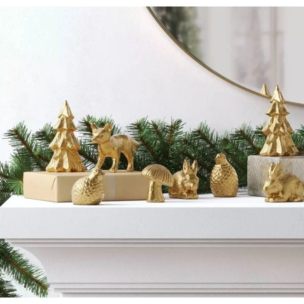 Target 8pk Christmas Poly Figural Decor Set Birds/Bunny/Trees Gold Wondershop™